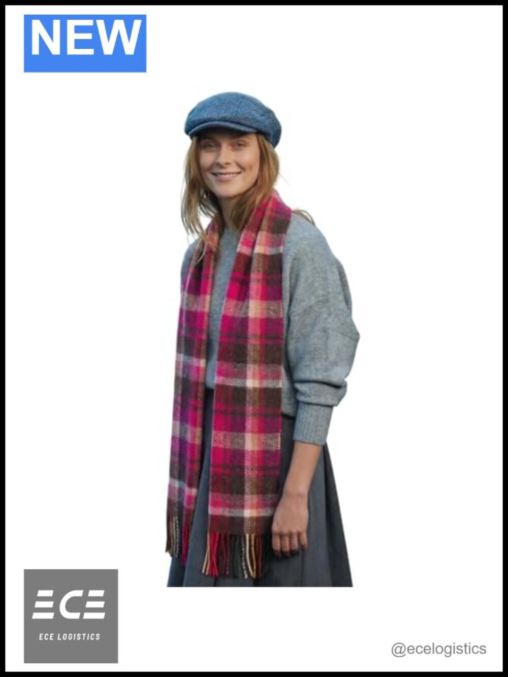 Irish Lambswool Scarf Plaid Tartan 9x78 Fringe Unisex Made in Ireland